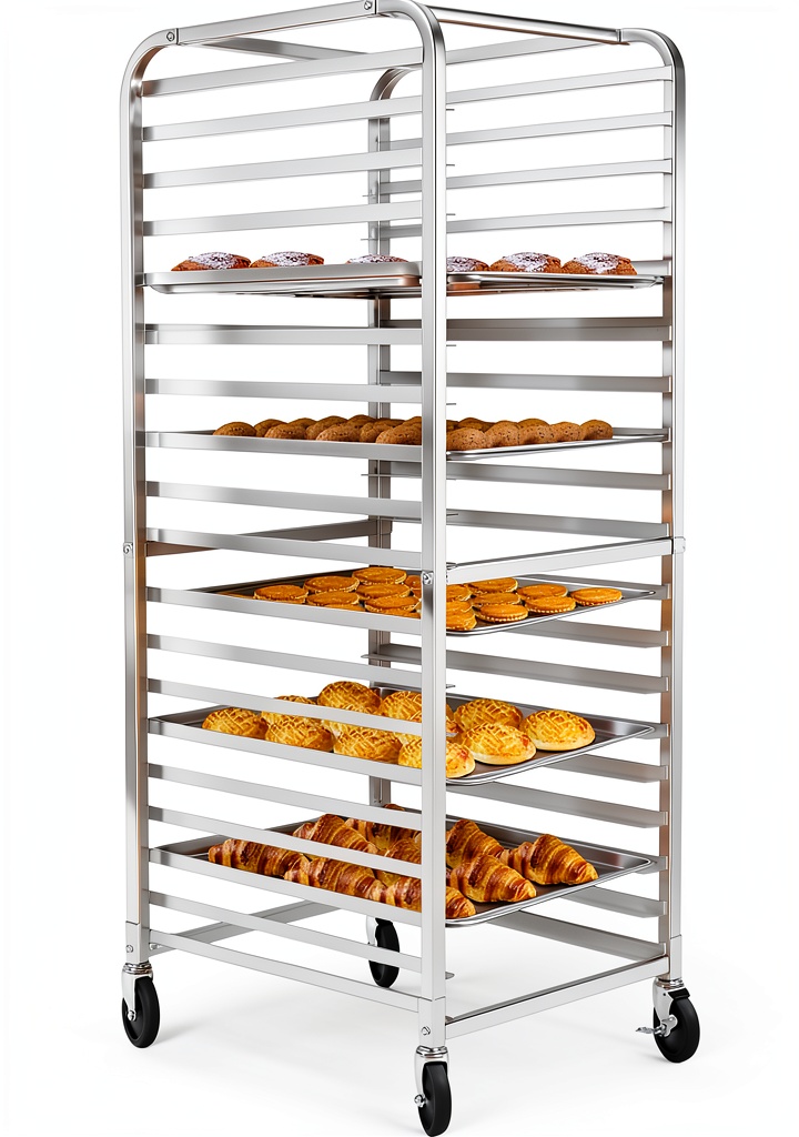 Venionwa 20-tier aluminum bakery rack in a commercial kitchen setting