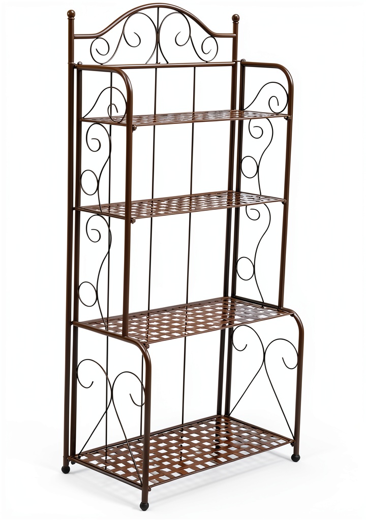Rustic brown bakery rack in a commercial kitchen setting