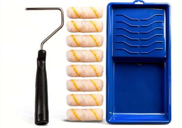 Paint Roller Tool Kit Pro Grade 10-Piece Mini Set with Plastic Tray-0